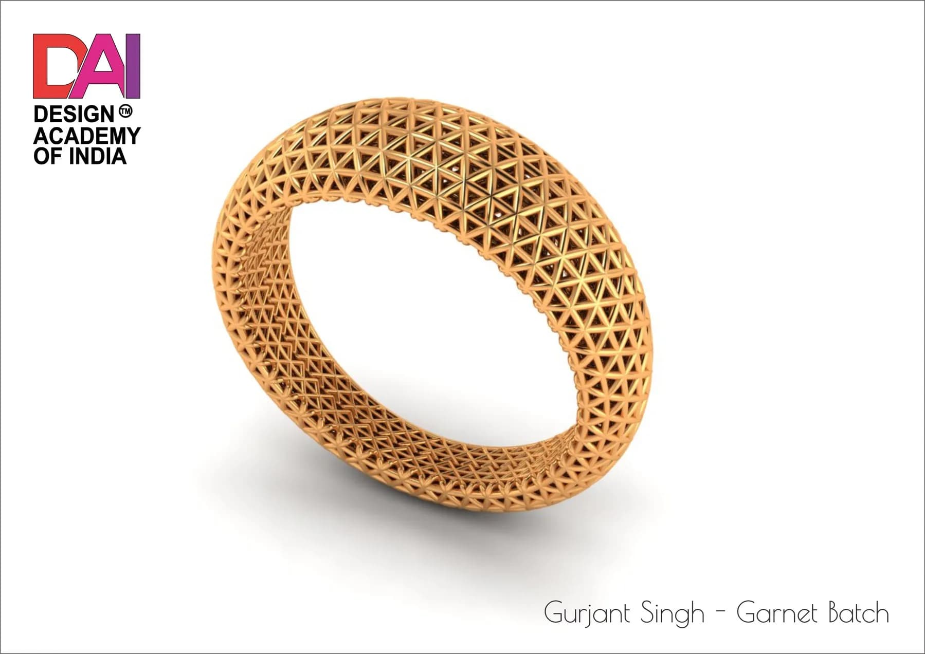 Student CAD render — filigree lattice gold band (Gurjant Singh, Garnet batch)